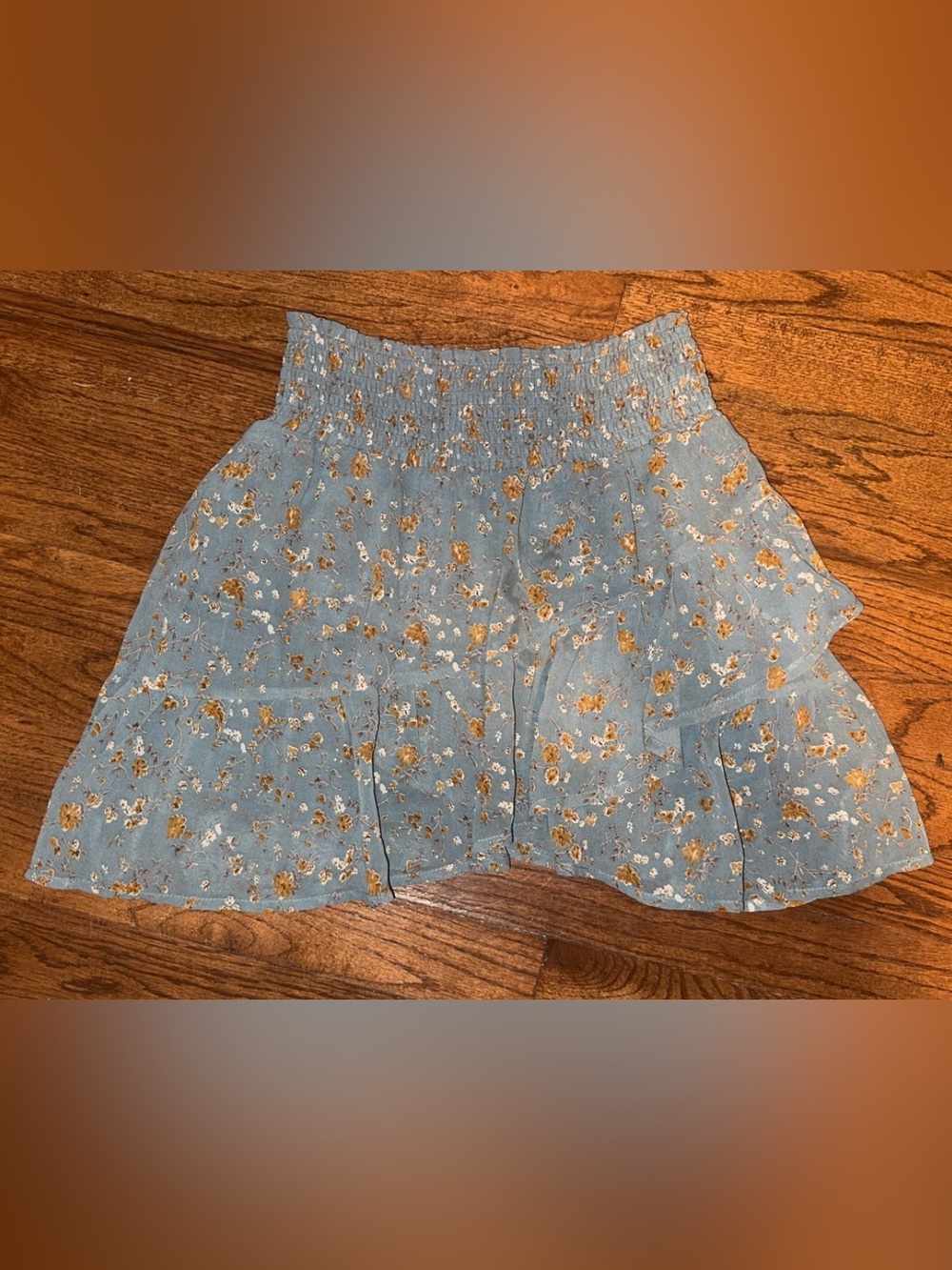 Altar'd State Dusty Blue Floral Smocked Skirt